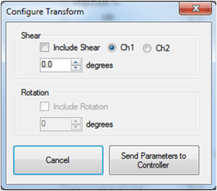 Fig. 2: Sheer correction GUI. The user can pick either Ch1 or Ch2 and apply a certain “sheer” which will change the angle of one axis with respect to the other. 