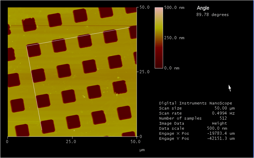 Fig. 1: 50 x 50 um scan using an nPoint XY scanner. The orthogonality error of this scanner is very low.