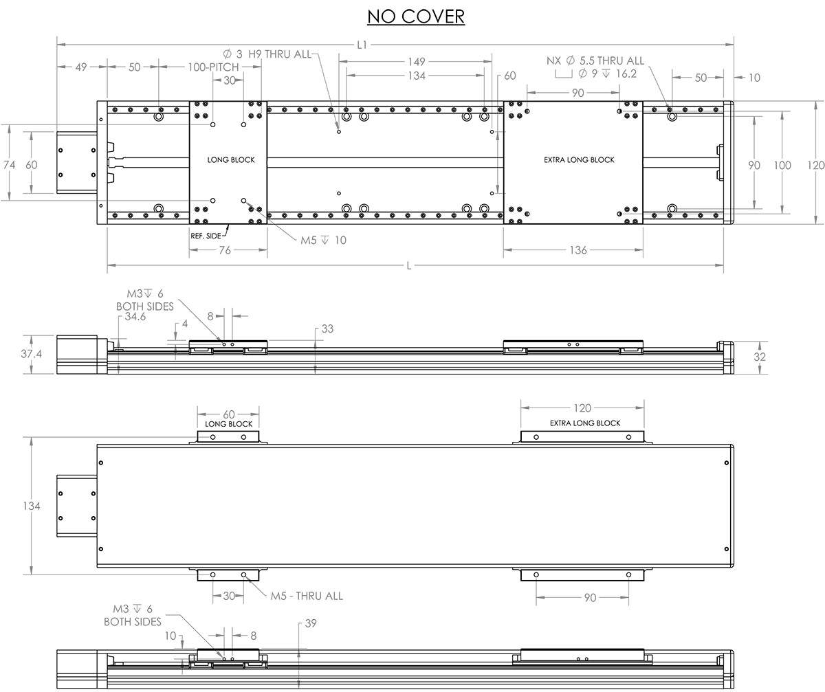 Shasta W33 linear actuator line drawing (no cover)